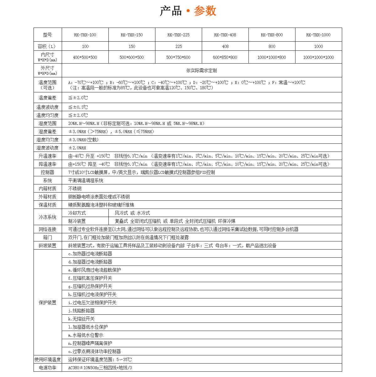 快速溫變試驗箱參數